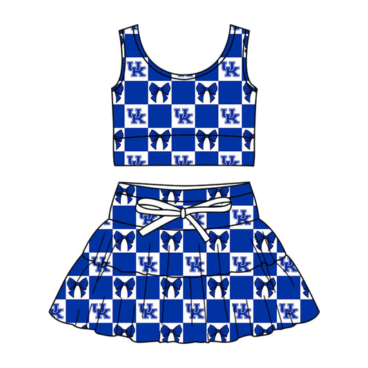 ( Moq 5 Each Style ) Baby Girls Kids Toddler UK Blue Bows  Plaid Tops Shorts Skirt Team Set