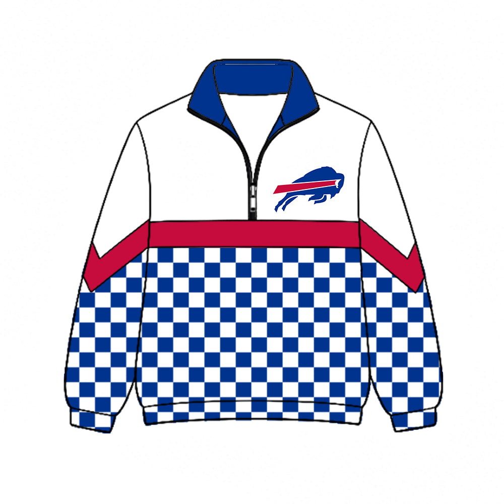 ( Moq 5 ) Kids Toddler Long Sleeves Checked Half Zip Collar Sweatshirt Team Shirt Tops