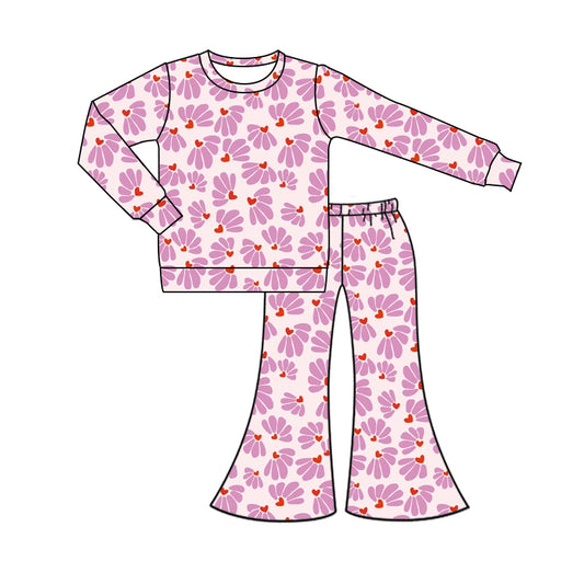 Baby Girl Long Sleeves Flower Shirt Bell Pants Pink Set