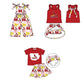( Moq 5 each style ) Baby Girl Toddler Team Red Yellow Bows Sibling Romper Dress Set 6.16