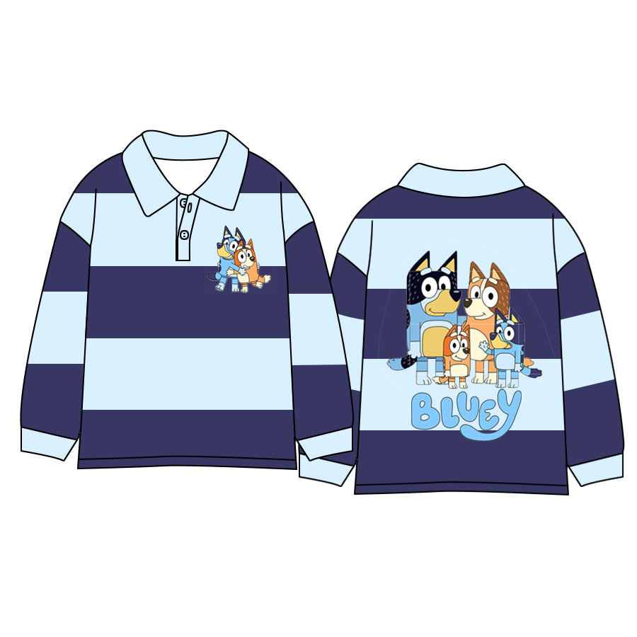 Baby Boy Long Sleeves Dogs Stripes Buttons Shirt