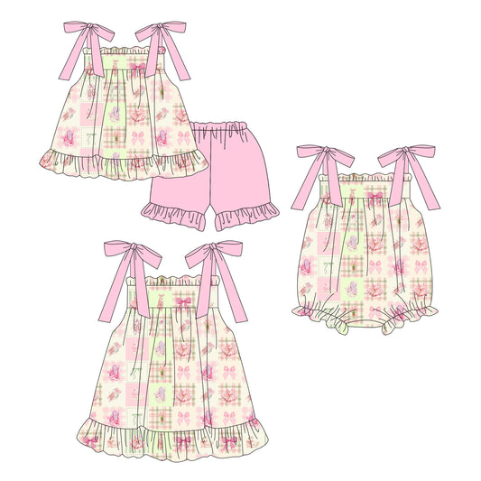 ( Moq 5 Each Style ) Sibling Baby Girls Kids Flower Bows Romper Dress Set Summer Clothes