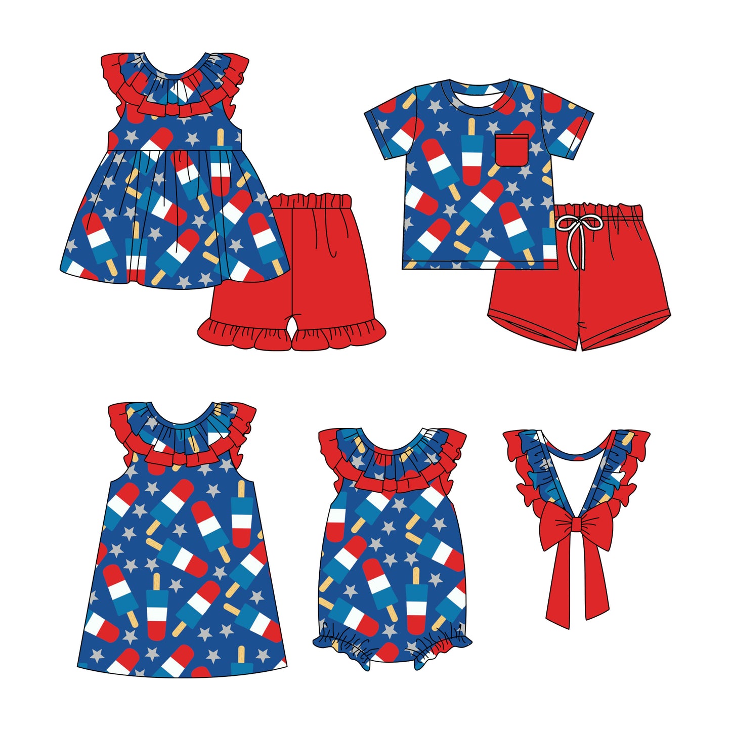 Baby Boy Girl Popsicles July 4th Sibling Dress Romper Clothes Set ( Moq 5 Each style ) 11.28