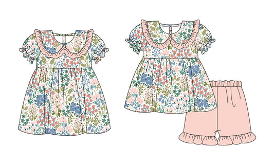 ( Moq 5 Each Style ) Baby Girls Kids Short Sleeves Flower Sibling Summer Dress Set