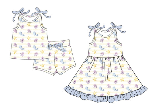 ( Moq 5 Each Style ) Baby Girls Kids Bows Sleeveless Sibling Summer Dress Set
