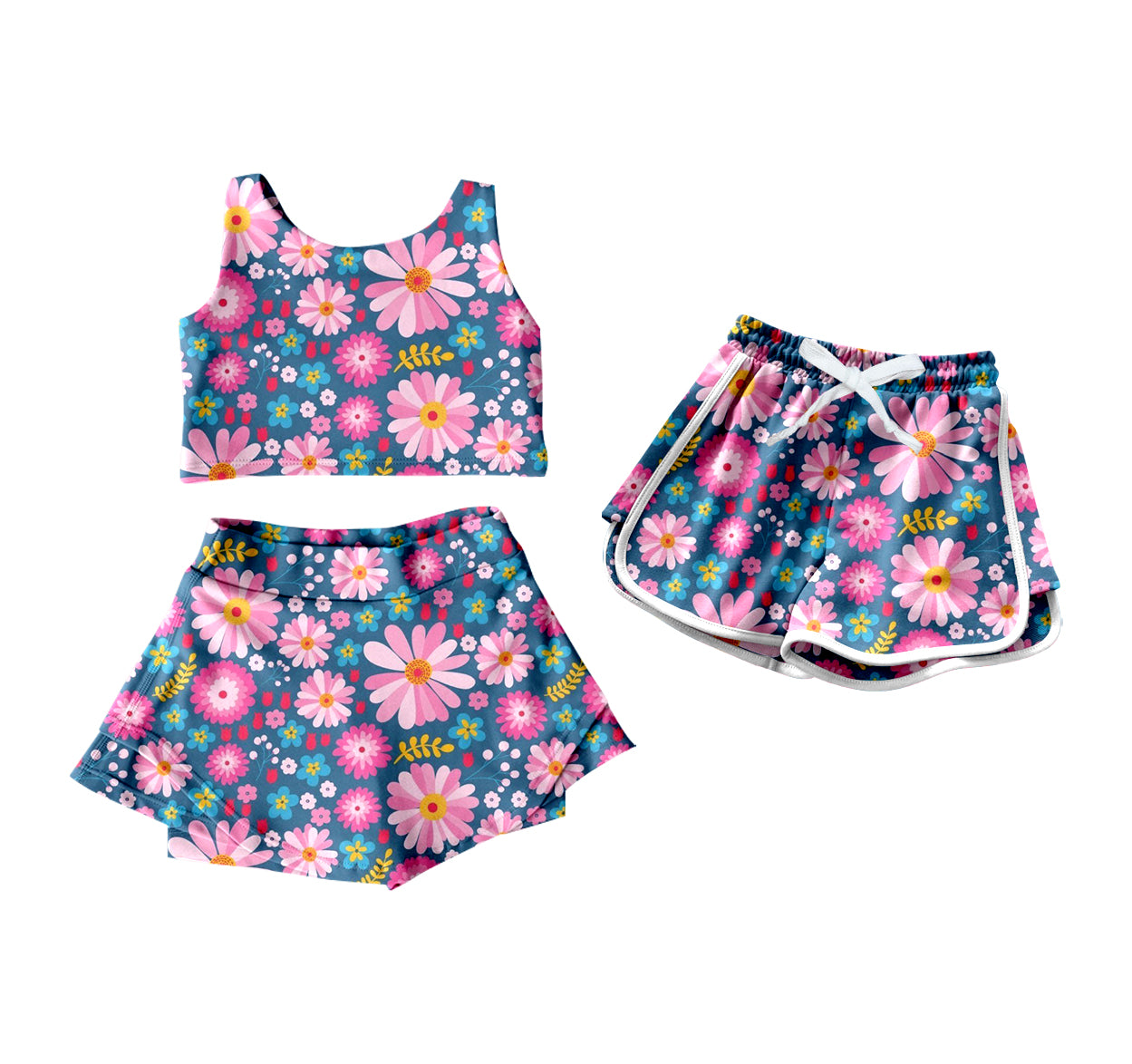 ( Moq 5 Each Style ) Sibling Baby Girls Toddler Flower Shorts Set Summer Clothes