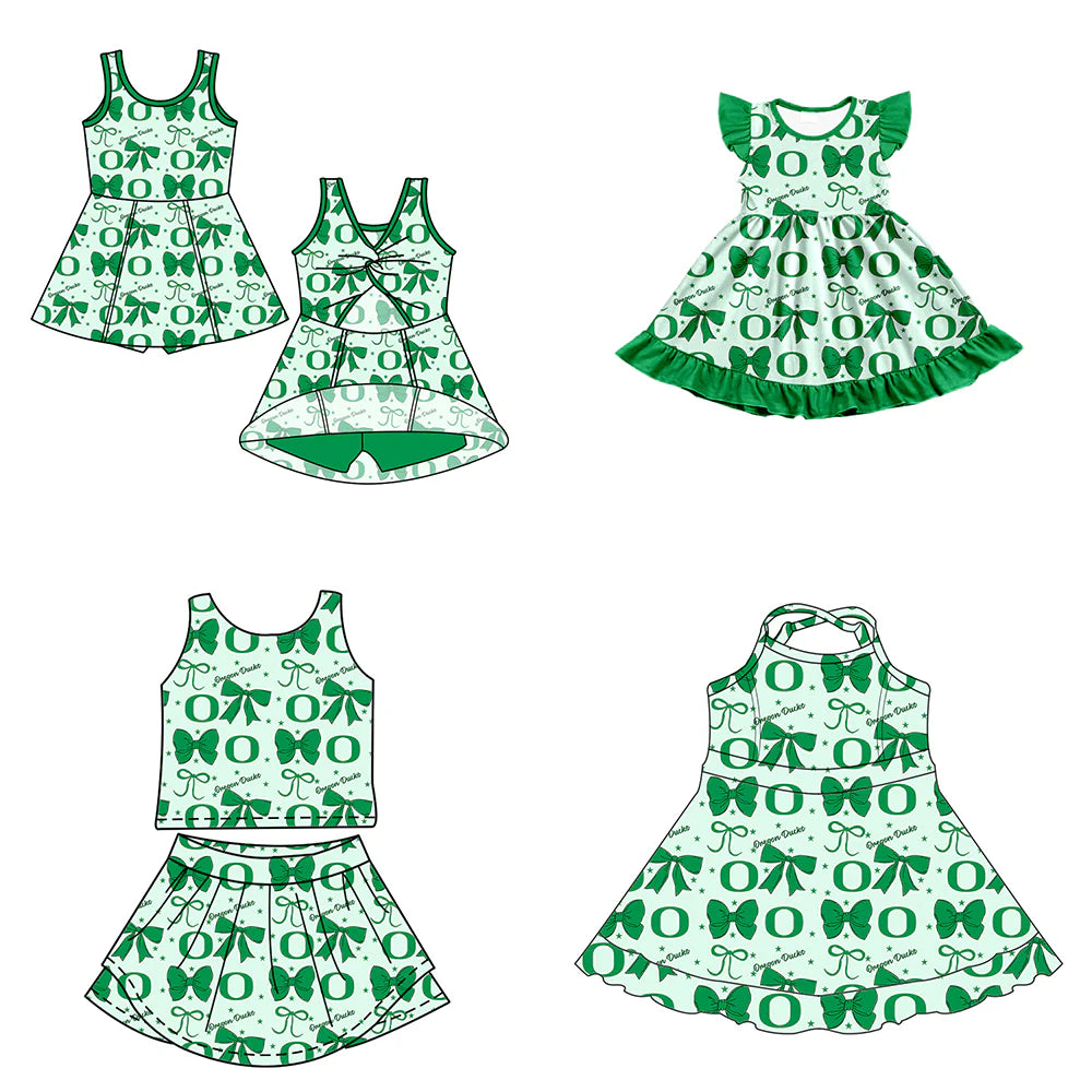 ( Moq 5 each style ) Baby Girl Toddler Team Green Bows Sibling Dress Set 6.24