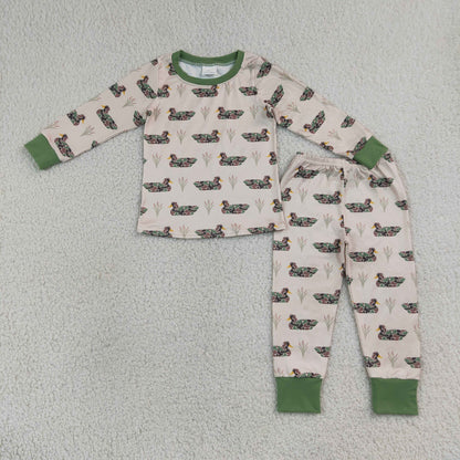 Sibling Baby Boys Kids Long Sleeves Zipper Footie Romper Pajamas Set Camo Ducks Clothes RTS