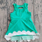 ( No moq ) Preorder Baby Girls Sleeveless Green Plaid Bows with Shorts Yoga Scallop Dress