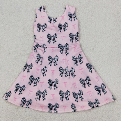 Baby Girl Sleeveless Bows Leopard Flower Sibling Yoga Active Kids Wear Dress RTS