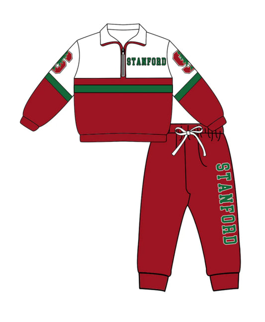 ( Moq 5 ) Baby Boys Kids Long Sleeves Zipper Pullover Red Jogger Pants Team Clothes Set