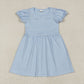 Baby Girl Short Ruffle Sleeves Blue Cotton Knee Length Dress RTS