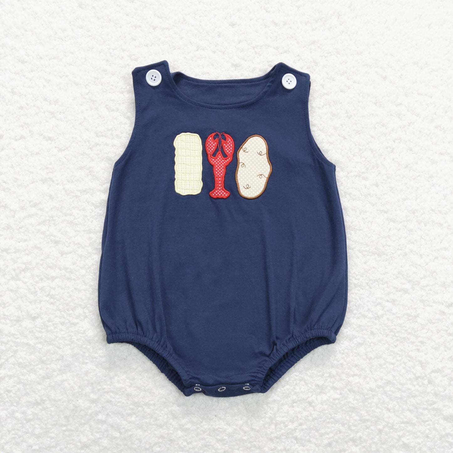 SR0740 Baby Boy Sleeveless Embroidery Crawfish Potato One Piece Summer Romper