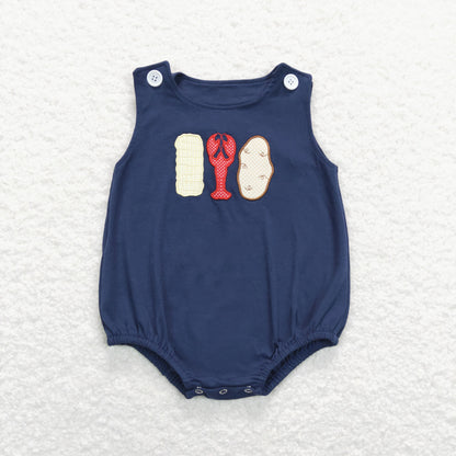 SR0740 Baby Boy Sleeveless Embroidery Crawfish Potato One Piece Summer Romper