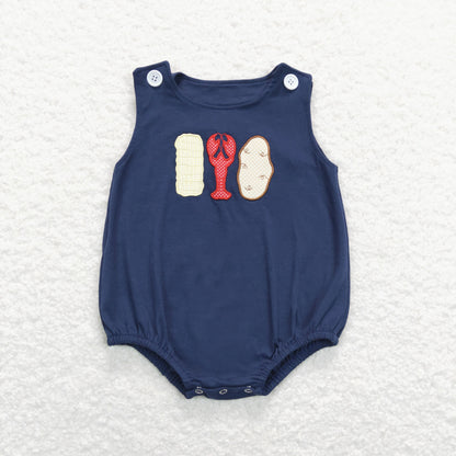 SR0739 Baby Girl Embroidery Crawfish Potato One Piece Summer Romper