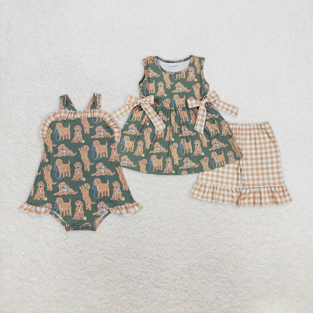 Baby Girl Sleeveless Dogs Balls Sibling Romper Set Clothes RTS