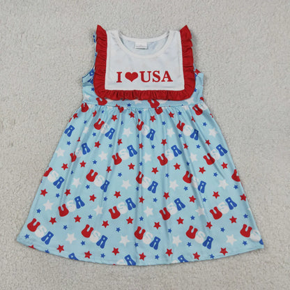 Sibling Baby Boy Girls Kids I Love USA 4th of July Dress Romper Clothes RTS