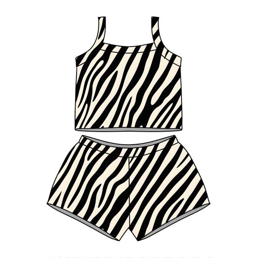 ( Moq 5 ) Preorder Baby Girls Straps Tops Black Stripes Shorts Summer Set Clothes