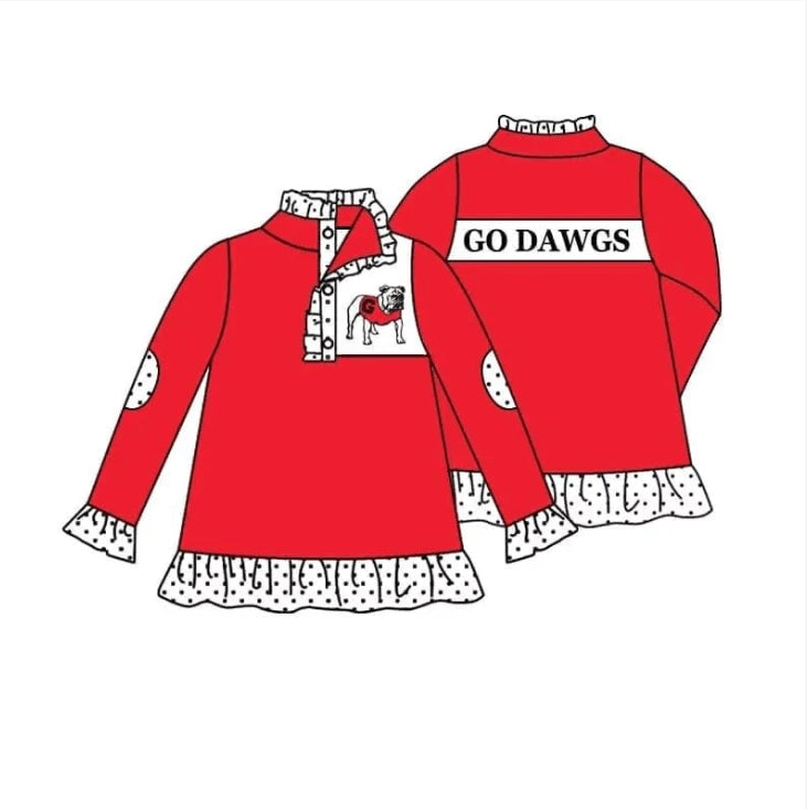 Baby Girls Red Long Sleeves Dog Team Ruffle Pullover Shirt