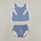 Baby Girl Kids Plaid Bows Tops Bummie Shorts Set Blue Clothes RTS