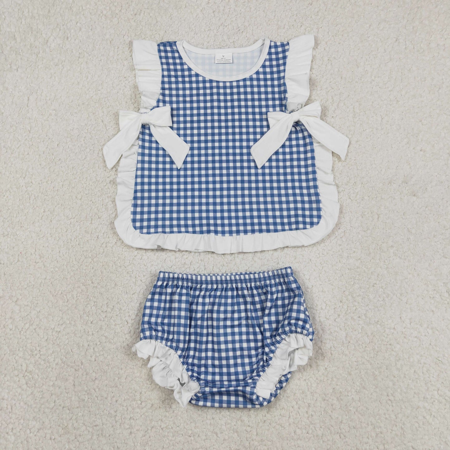 Baby Girl Kids Plaid Bows Tops Bummie Shorts Set Blue Clothes RTS