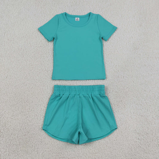 Baby Girls Kids Short Sleeves Shirt Skirt Shorts Yoga Active Set Green Clothes RTS