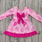 Baby Girl Long Sleeves Cakes Tree Christmas Pink Bow Ruffle Dress RTS