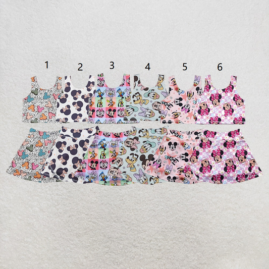 Baby Girl Sleeveless Mouse Yoga Active Wear Skort Set Sibling Cartoon Clothes RTS