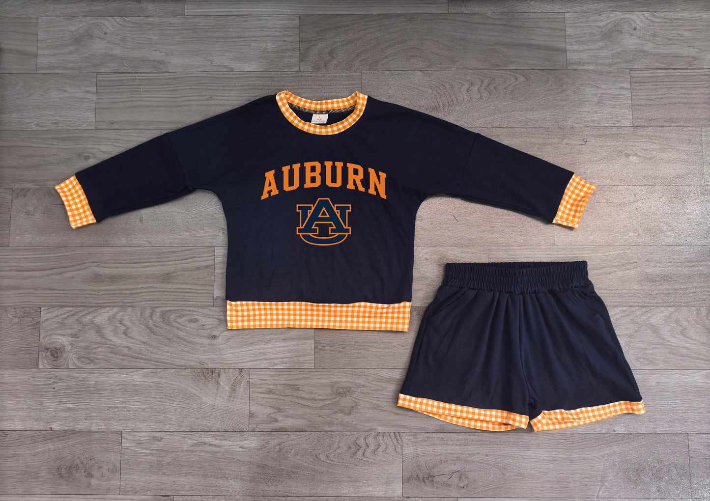 ( No moq ) Preorder Baby Girls Kids Long Sleeves Navy Shirt Shorts Cotton Set Team Clothes