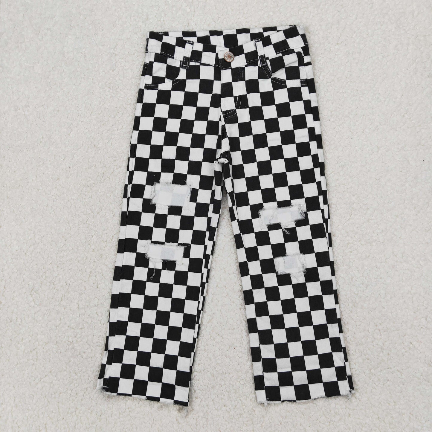 Baby Kids Black Checkered Denim Jeans