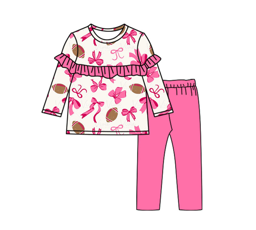 Baby Girls Football Bow Ruffle Shirt Pink Pants Set