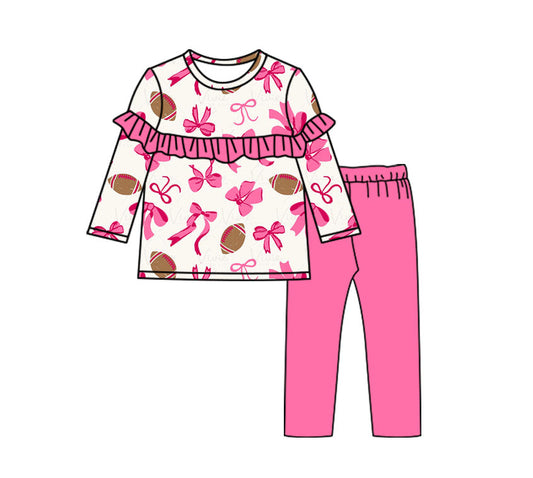 Baby Girls Football Bow Ruffle Shirt Pink Pants Set