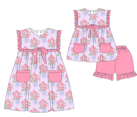 ( Moq 5 Each Style ) Sibling Baby Girls Kids Bows Flower Pockets Dress Set Clothes