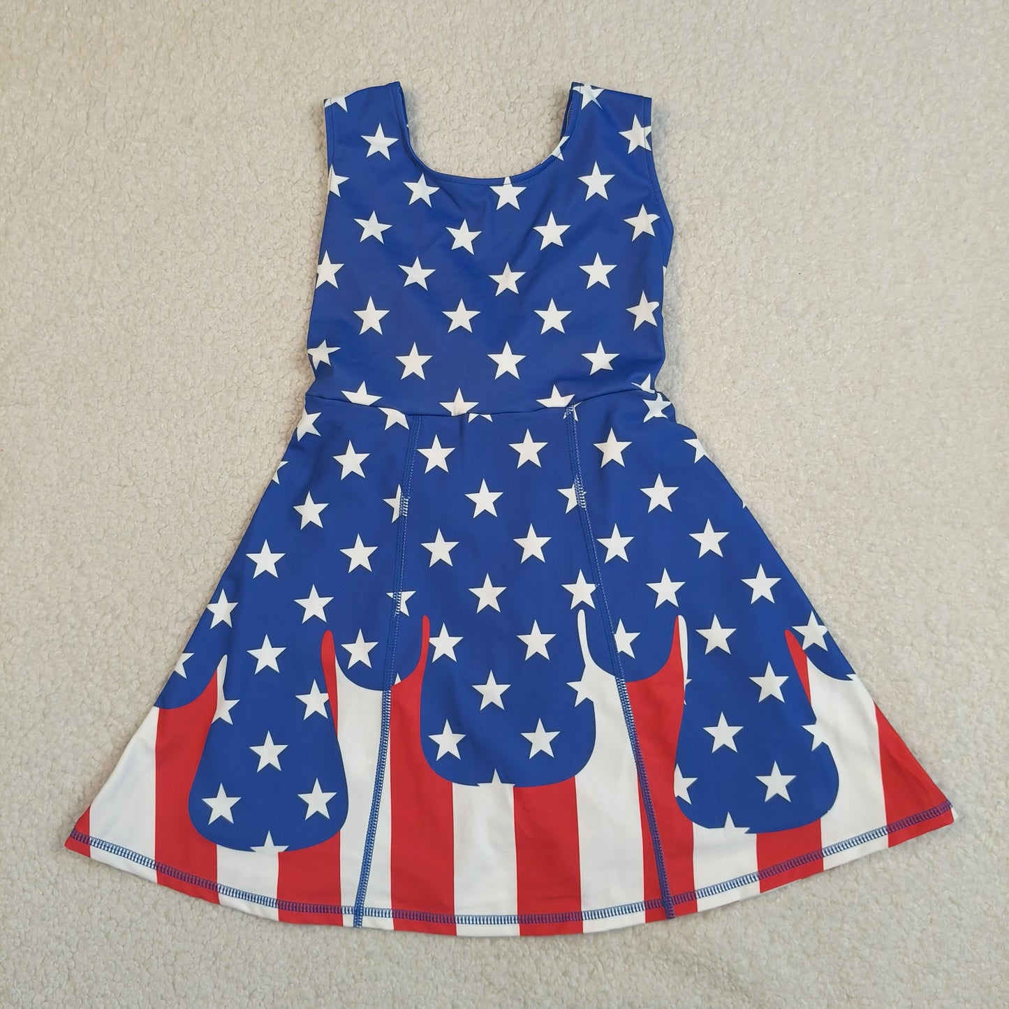 Baby Girls Kids Sleeveless Stars Stripes 4th of July Shorts Knee Length Dress RTS