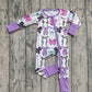 Baby Girl Long Sleeves Halloween Bows Purple Zipper Romper RTS