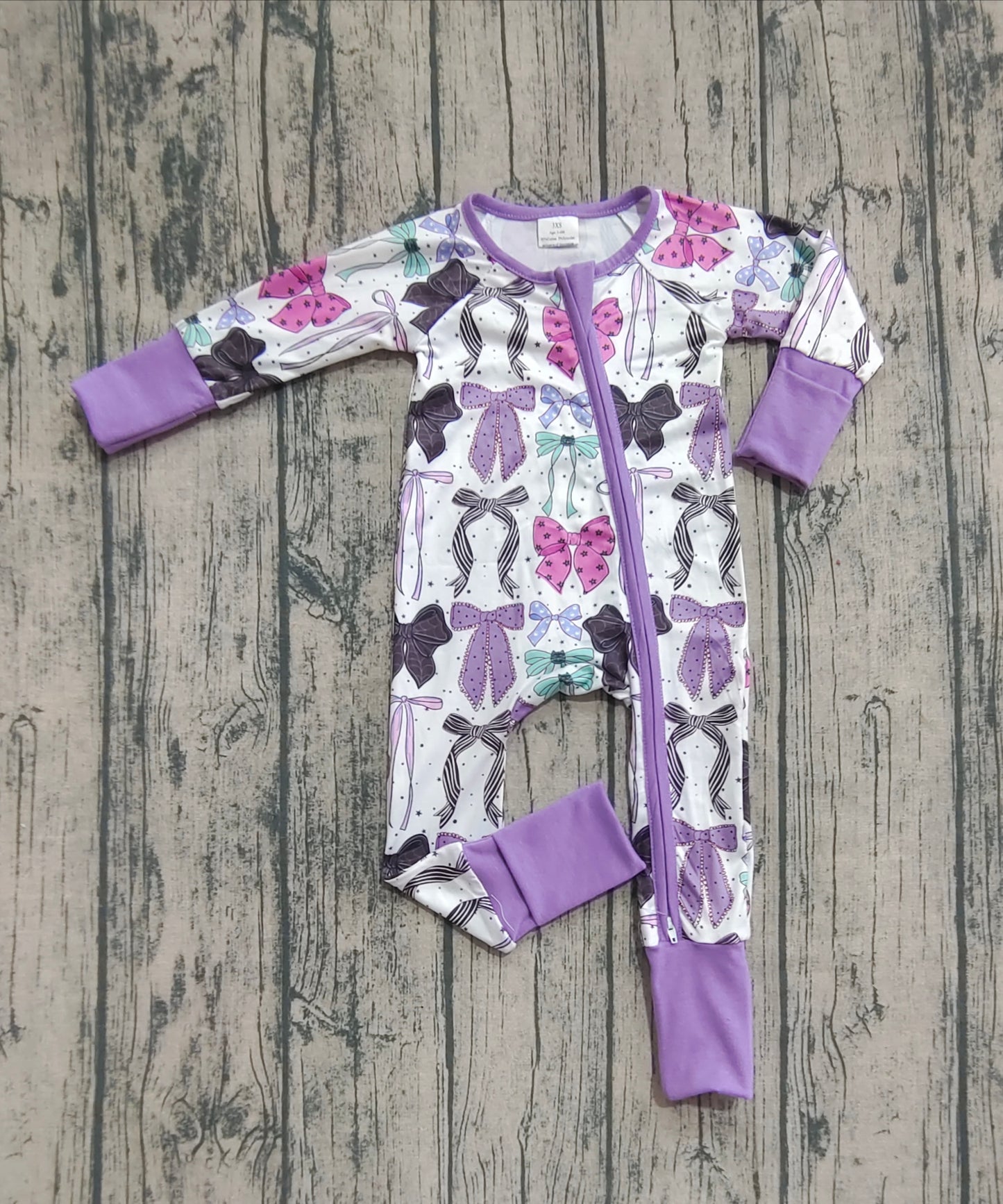 Baby Girl Long Sleeves Halloween Bows Purple Zipper Romper RTS