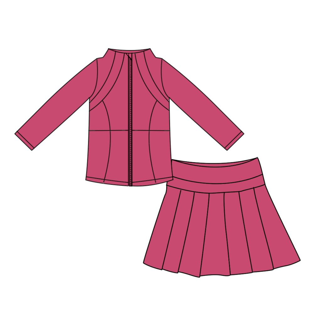 ( Moq 5 ) Preorder Baby Girls Kids Long Sleeves Zipper Cardigan Skirt Shorts Pink Set Yoga Active Clothes