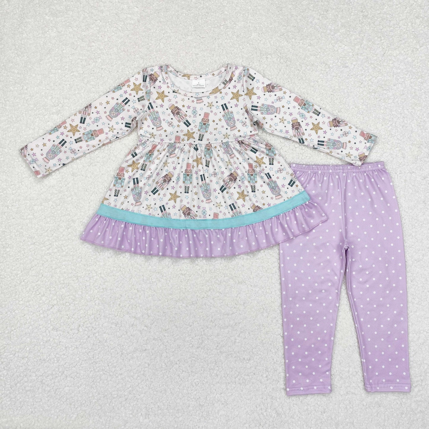 Baby Girl Long Sleeves Christmas Soldier Tunic Purple Pants Clothes Set