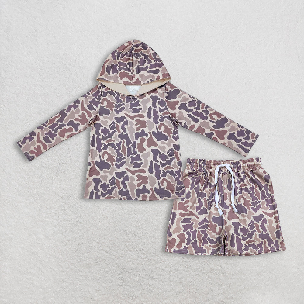 Baby Kids Boys Long Sleeves Southern Camo Print Hoodie Shirt Pockets Shorts Hunting Set RTS