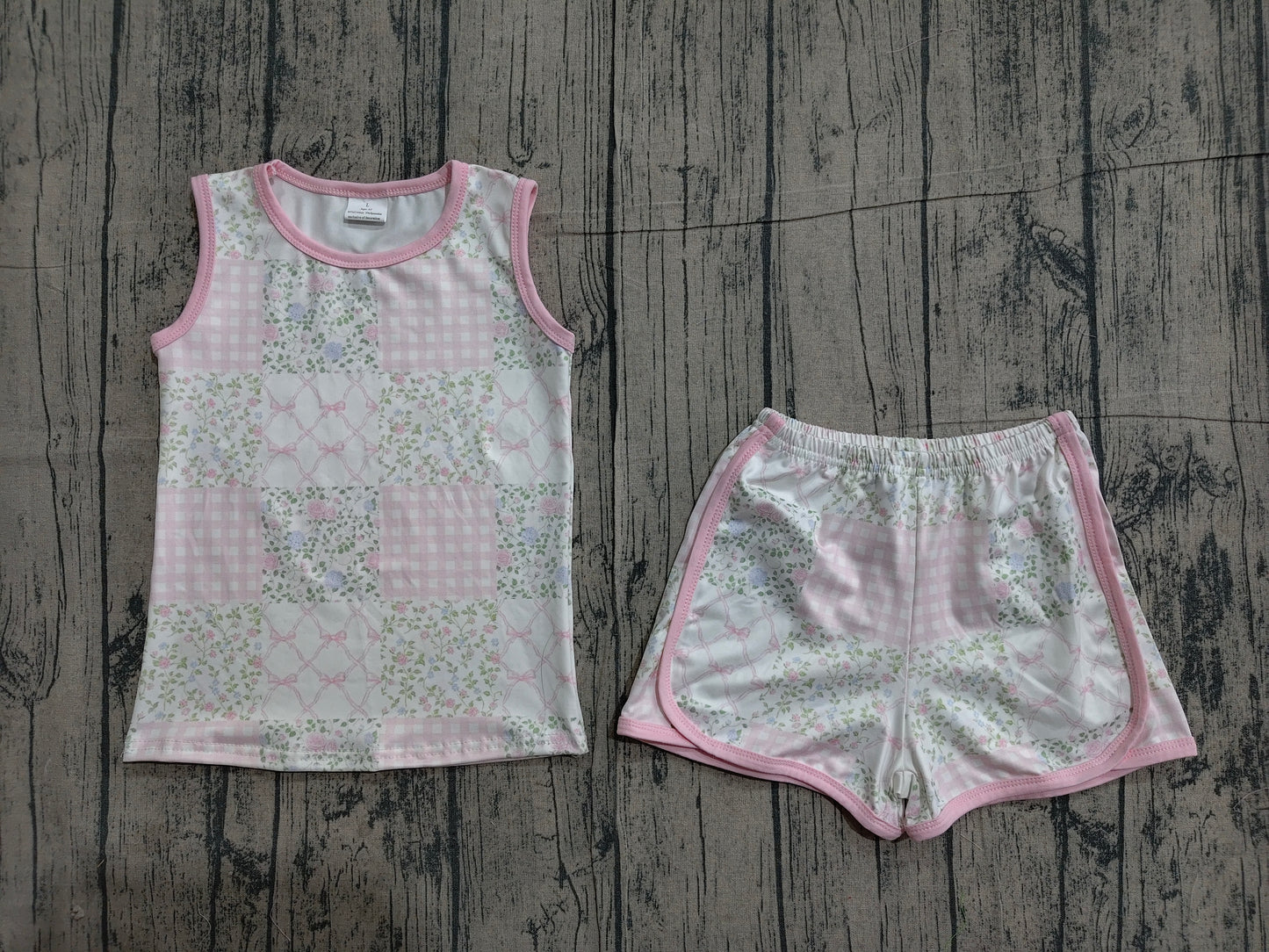 ( No moq ) Preorder Baby Girls Sleeveless Floral Bows Tops Shorts Summer Clothes Set