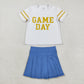 Baby Girl Short Sleeves Game Day Vinyl Shirt Blue Yoga Active Skort Team Cheer Set RTS