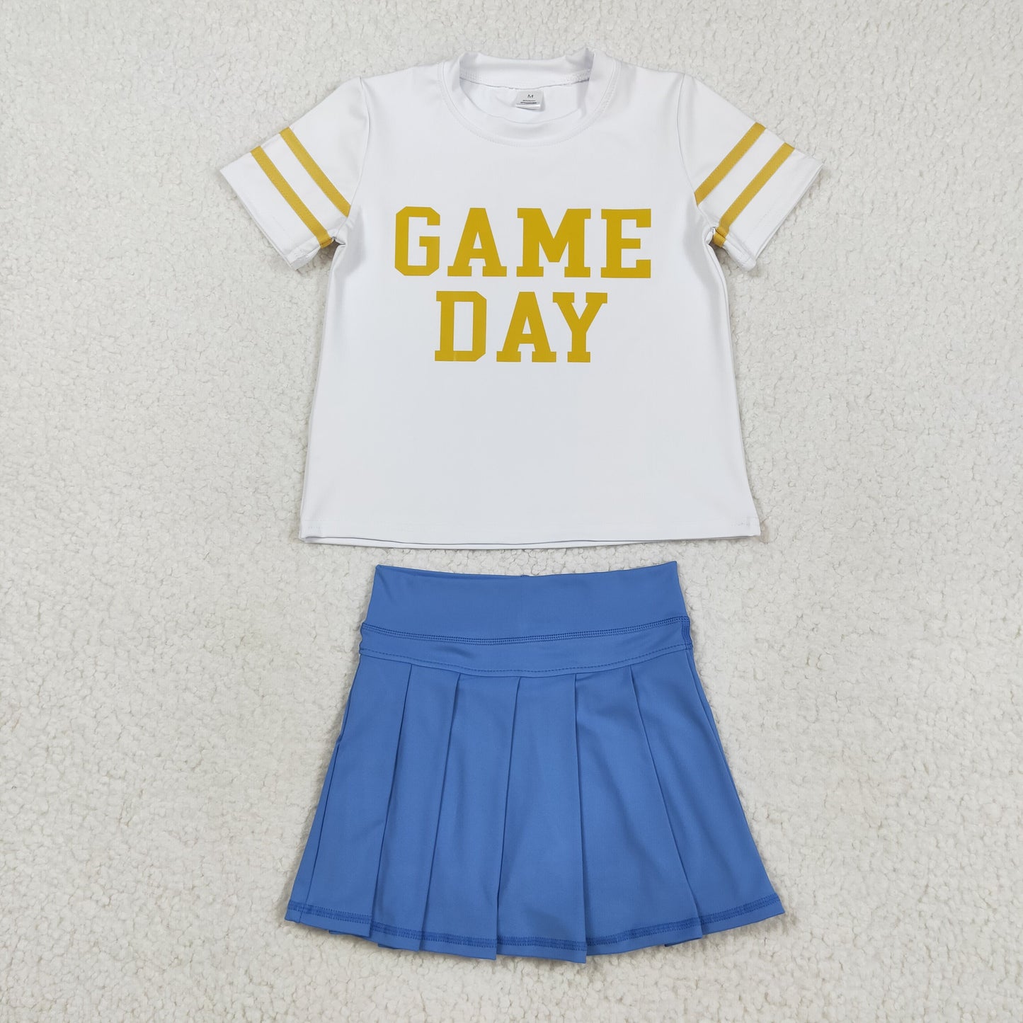 Baby Girl Short Sleeves Game Day Vinyl Shirt Blue Yoga Active Skort Team Cheer Set RTS