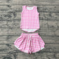 Baby Girls Kids Sleeveless Pink Plaid Tops Shorts Set Yoga Active Clothes RTS
