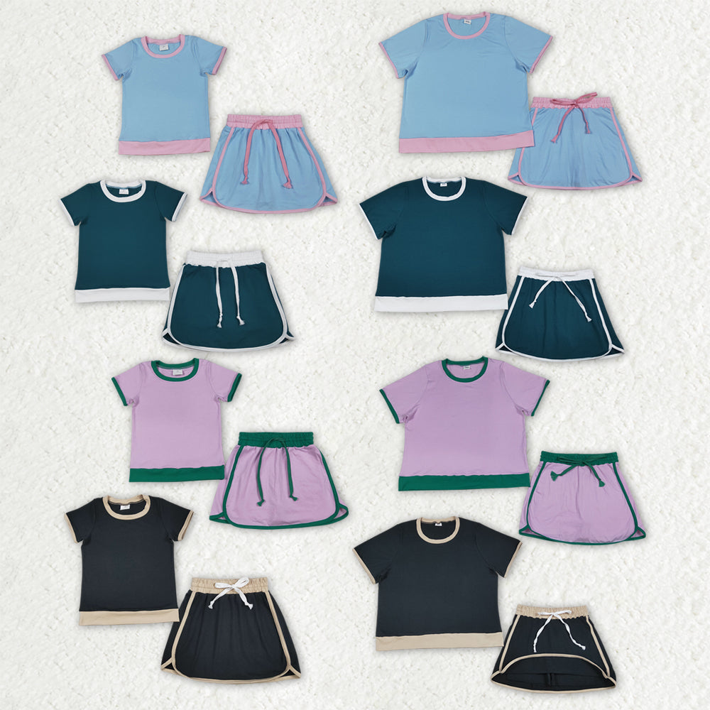 Sibling Baby Girls Adult Women Short Sleeves Cotton Shirts Skirts Shorts Sets Summer Clothes RTS