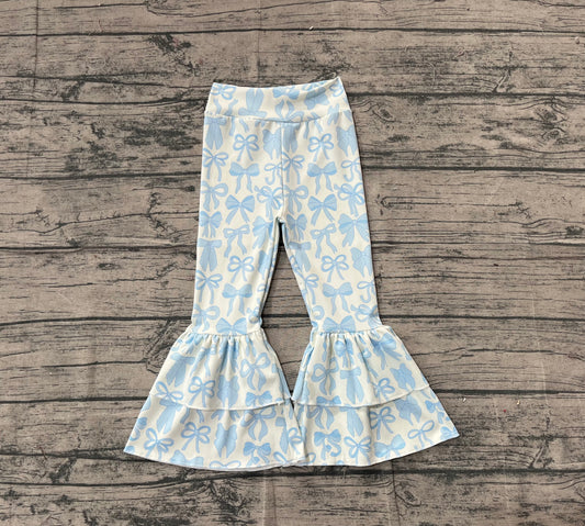 ( No moq ) Preorder Girls Kids Blue Bows Ruffle Yoga Active Bell Pants Bottoms