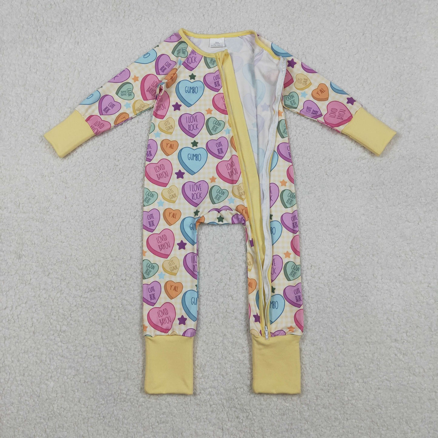 Girls Infant Long Sleeves Hearts Stars Valentine Zipper Sleeper Romper RTS