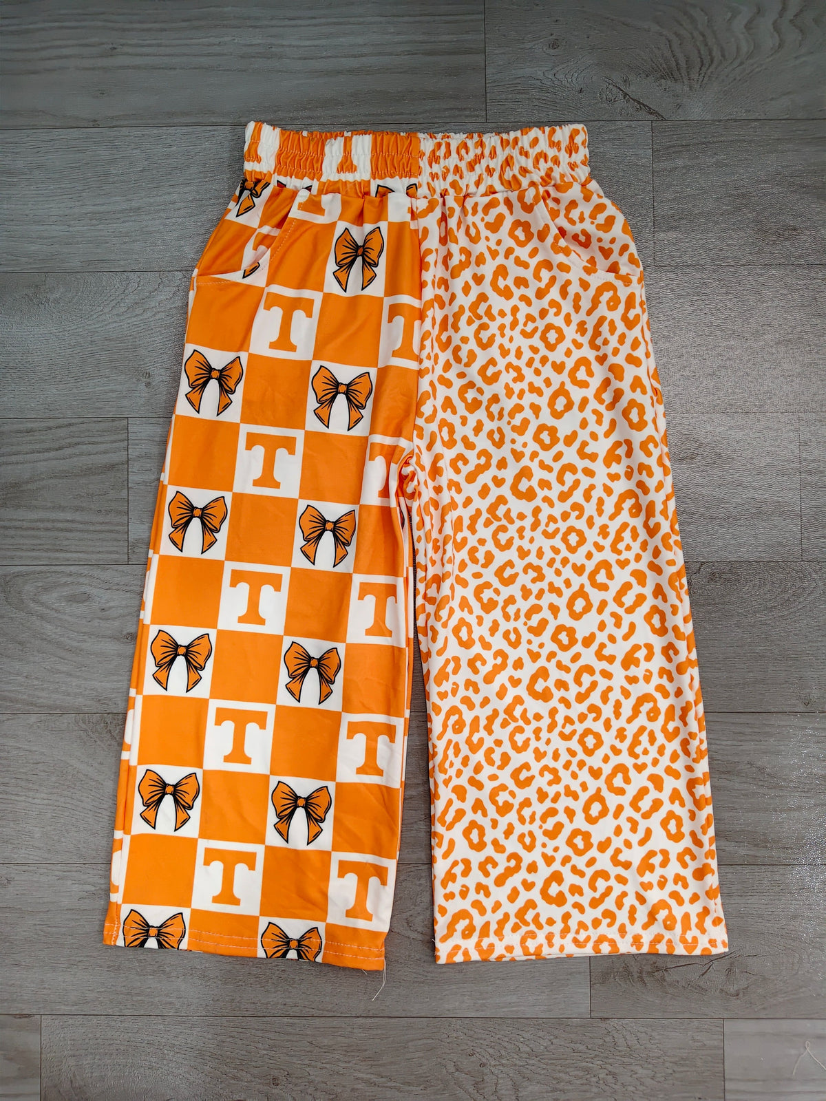 ( No moq ) Preorder Baby Girls Kids Bows Orange Leopard Pants Bottoms Team Clothes