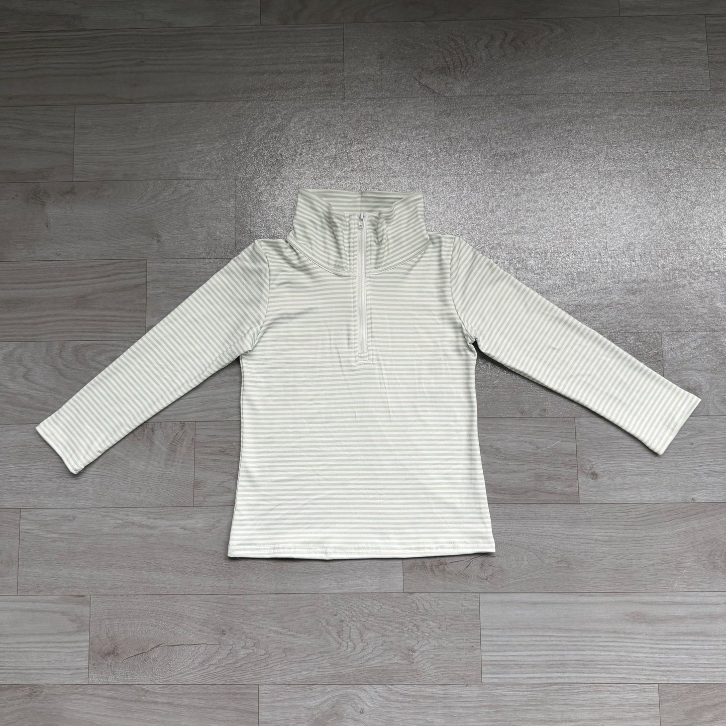 ( No moq ) Preorder Baby Boy Kids Long Sleeves Green Stripes Zipper Pullover Shirt Clothes