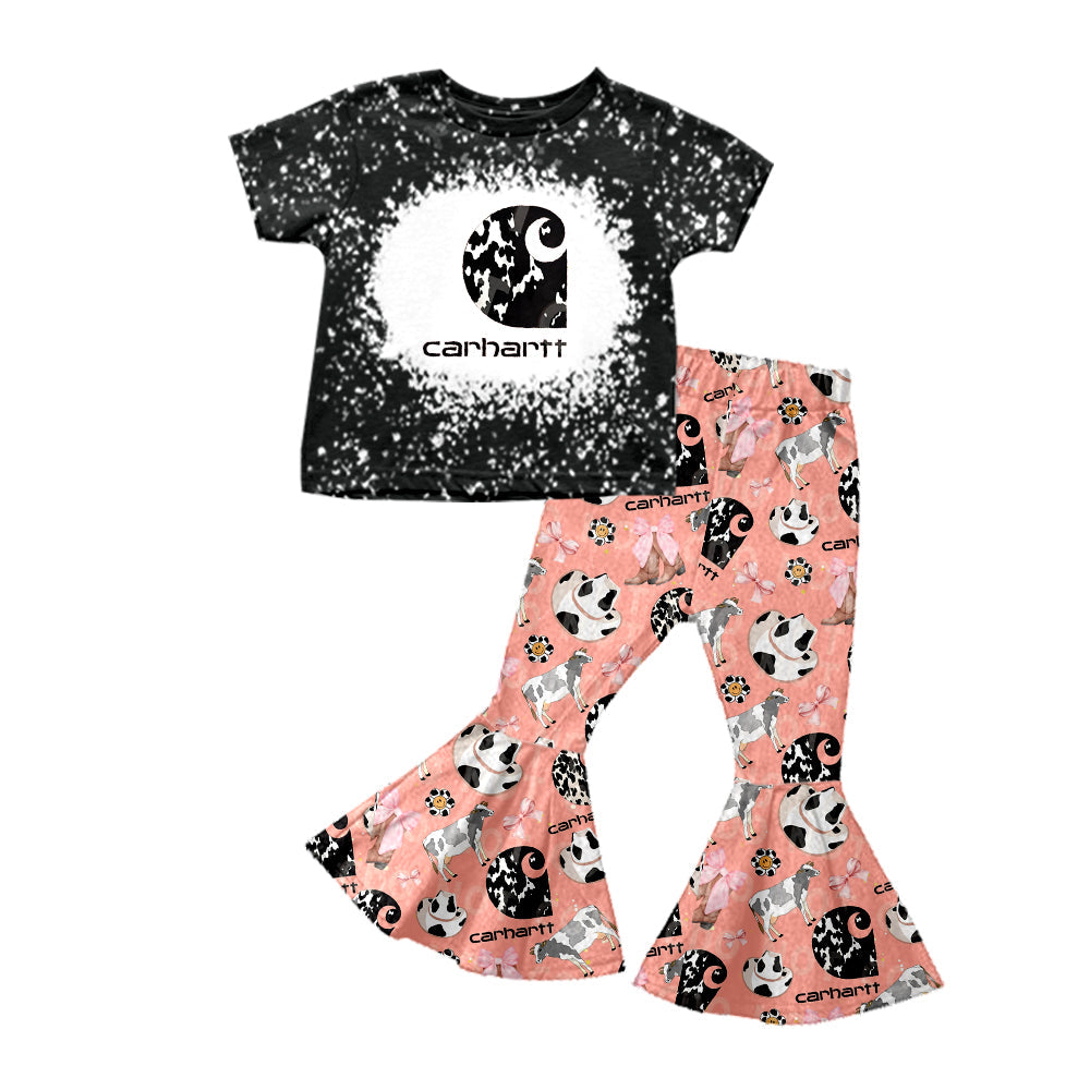 Baby Girl Black Shirt Pink Cow Bell Pants Set