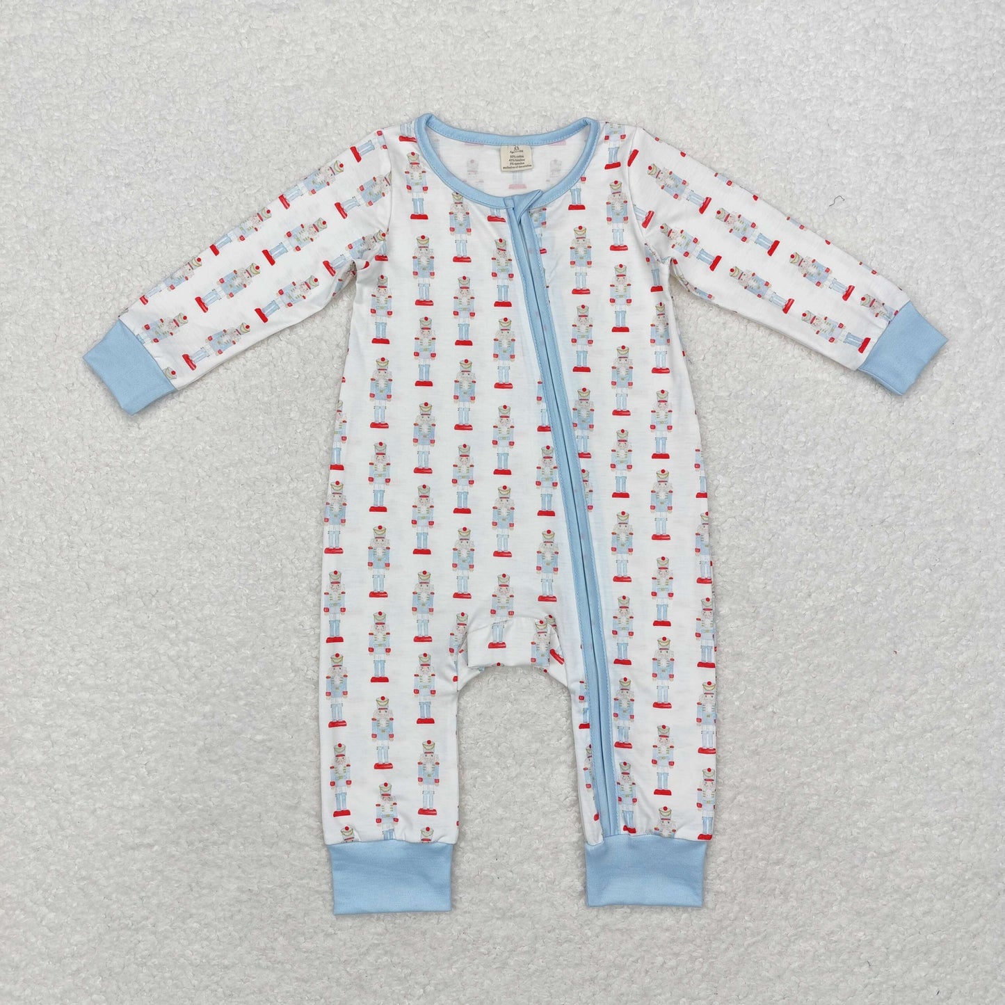 Baby Boy Long Sleeves Christmas Soldier Zipper Blue Bamboo Romper